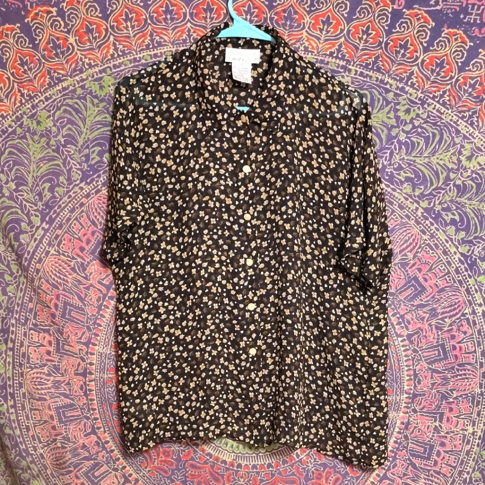 Chic Black and Cream Floral Women's Blouse